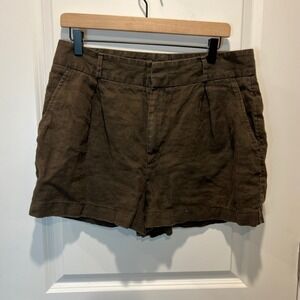 Phase Eight Brown Pleated Linen Shorts Women UK 14 US 10